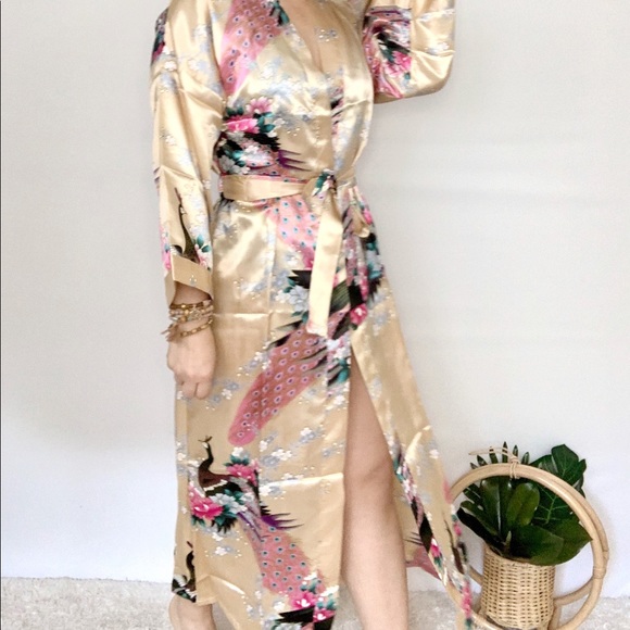 Floral Long Kimono Robes Satin - Picture 6 of 7